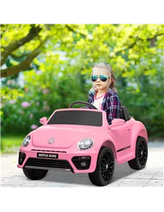 AIYAPLAY Volkswagen Beetle Licensed 12V Ride on Car w/ Remote Control, Suspension Wheels, Soft Start, Lights, Music, Pink 2