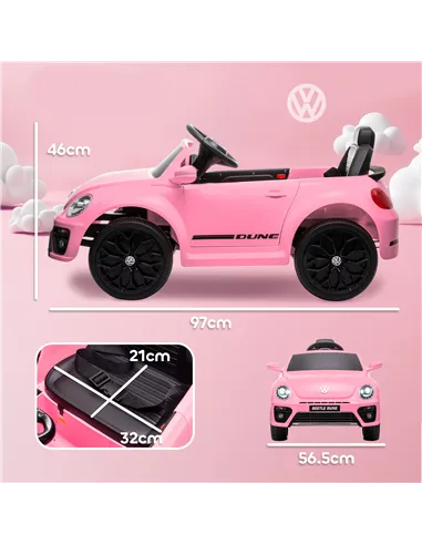 AIYAPLAY Volkswagen Beetle Licensed 12V Ride on Car w/ Remote Control, Suspension Wheels, Soft Start, Lights, Music, Pink