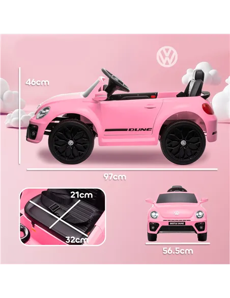 AIYAPLAY Volkswagen Beetle Licensed 12V Ride on Car w/ Remote Control, Suspension Wheels, Soft Start, Lights, Music, Pink