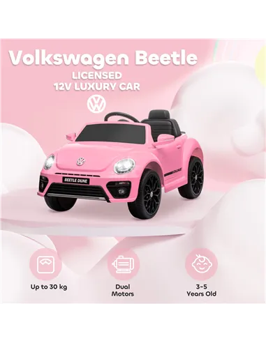 AIYAPLAY Volkswagen Beetle Licensed 12V Ride on Car w/ Remote Control, Suspension Wheels, Soft Start, Lights, Music, Pink