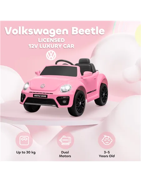 AIYAPLAY Volkswagen Beetle Licensed 12V Ride on Car w/ Remote Control, Suspension Wheels, Soft Start, Lights, Music, Pink
