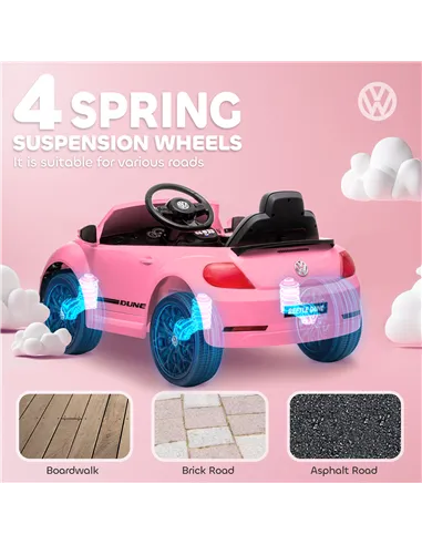 AIYAPLAY Volkswagen Beetle Licensed 12V Ride on Car w/ Remote Control, Suspension Wheels, Soft Start, Lights, Music, Pink