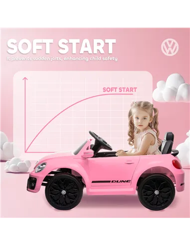 AIYAPLAY Volkswagen Beetle Licensed 12V Ride on Car w/ Remote Control, Suspension Wheels, Soft Start, Lights, Music, Pink