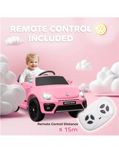 AIYAPLAY Volkswagen Beetle Licensed 12V Ride on Car w/ Remote Control, Suspension Wheels, Soft Start, Lights, Music, Pink