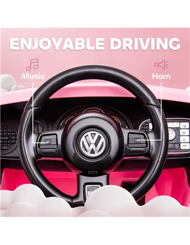 AIYAPLAY Volkswagen Beetle Licensed 12V Ride on Car w/ Remote Control, Suspension Wheels, Soft Start, Lights, Music, Pink