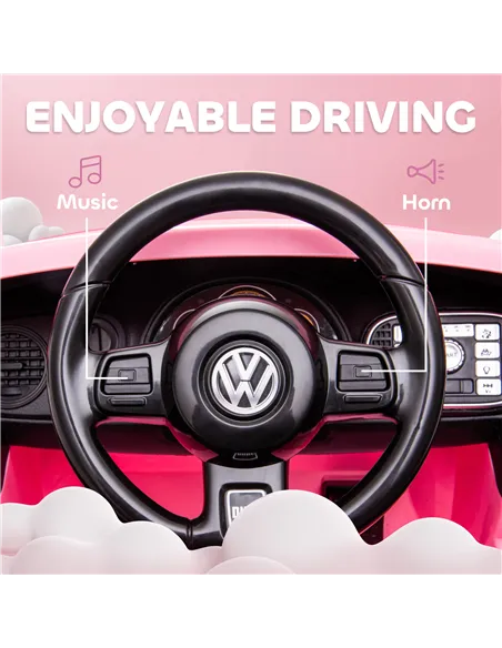 AIYAPLAY Volkswagen Beetle Licensed 12V Ride on Car w/ Remote Control, Suspension Wheels, Soft Start, Lights, Music, Pink