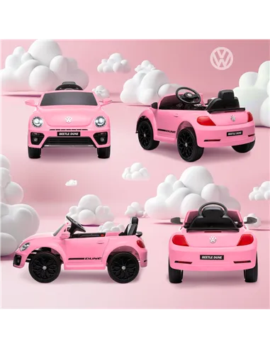AIYAPLAY Volkswagen Beetle Licensed 12V Ride on Car w/ Remote Control, Suspension Wheels, Soft Start, Lights, Music, Pink