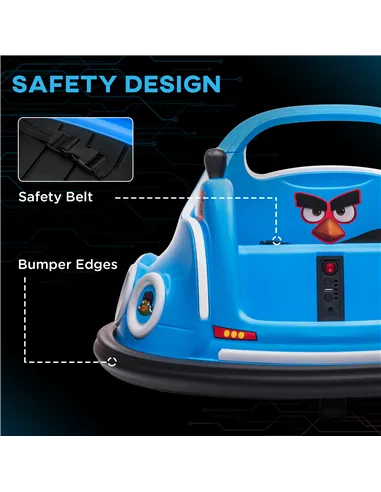 AIYAPLAY Angry Bird Licensed Waltzer Car, 12V Kids Bumper Car w/ Joysticks, Remote, Music LED Lights, Blue