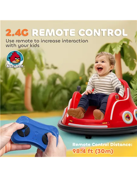 AIYAPLAY Angry Bird Licensed Waltzer Car, 12V Kids Bumper Car w/ Joysticks, Remote, Music LED Lights, Red