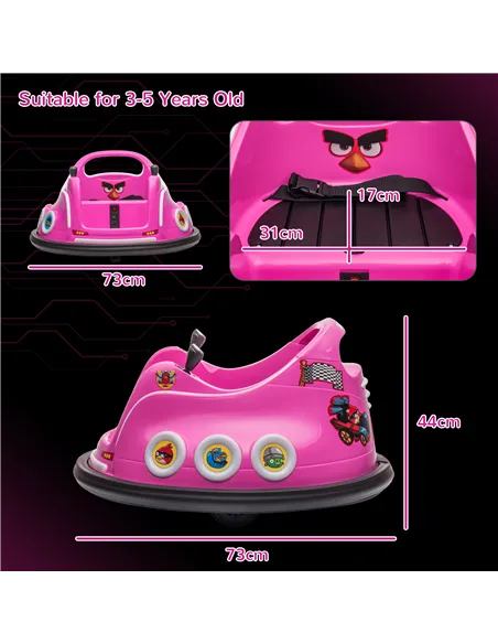AIYAPLAY Angry Bird Licensed Waltzer Car, 12V Kids Bumper Car w/ Joysticks, Remote, Music LED Lights, Pink