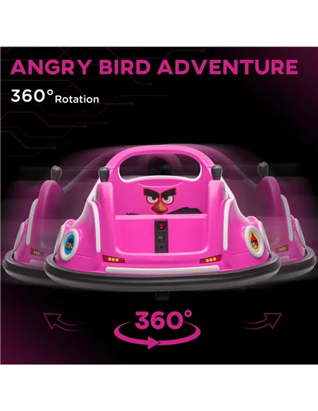 AIYAPLAY Angry Bird Licensed Waltzer Car, 12V Kids Bumper Car w/ Joysticks, Remote, Music LED Lights, Pink
