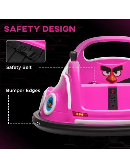 AIYAPLAY Angry Bird Licensed Waltzer Car, 12V Kids Bumper Car w/ Joysticks, Remote, Music LED Lights, Pink