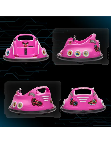 AIYAPLAY Angry Bird Licensed Waltzer Car, 12V Kids Bumper Car w/ Joysticks, Remote, Music LED Lights, Pink