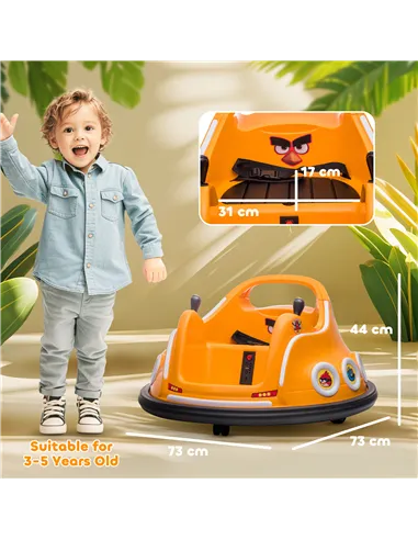 AIYAPLAY Angry Bird Licensed Waltzer Car, 12V Kids Bumper Car w/ Joysticks, Remote, Music LED Lights, Orange