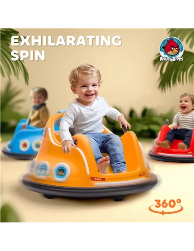 AIYAPLAY Angry Bird Licensed Waltzer Car, 12V Kids Bumper Car w/ Joysticks, Remote, Music LED Lights, Orange