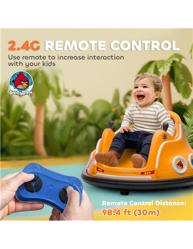 AIYAPLAY Angry Bird Licensed Waltzer Car, 12V Kids Bumper Car w/ Joysticks, Remote, Music LED Lights, Orange