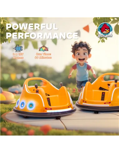 AIYAPLAY Angry Bird Licensed Waltzer Car, 12V Kids Bumper Car w/ Joysticks, Remote, Music LED Lights, Orange
