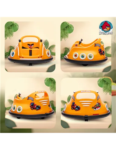 AIYAPLAY Angry Bird Licensed Waltzer Car, 12V Kids Bumper Car w/ Joysticks, Remote, Music LED Lights, Orange
