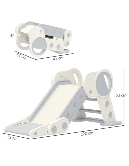 AIYAPLAY Foldable Kids Slide, Freestanding Baby Slide, for Ages 1.5-3 Years, Grey & Beige