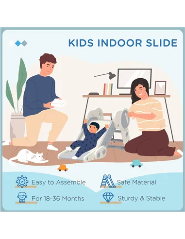 AIYAPLAY Foldable Kids Slide, Freestanding Baby Slide, for Ages 1.5-3 Years, Grey & Beige