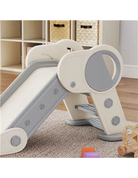 AIYAPLAY Foldable Kids Slide, Freestanding Baby Slide, for Ages 1.5-3 Years, Grey & Beige