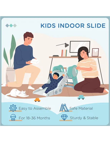 AIYAPLAY Foldable Kids Slide, Freestanding Baby Slide, for Ages 1.5-3 Years, Grey & Green