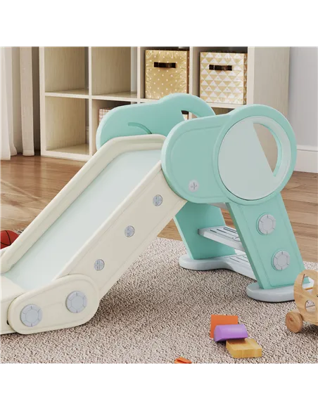 AIYAPLAY Foldable Kids Slide, Freestanding Baby Slide, for Ages 1.5-3 Years, Grey & Green