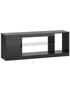 HOMCOM TV Stand Cabinet, Marble Effect TV Unit for up to 55" TVs with Glass Shelf and Storage Cabinet, Entertainment Unit for Li