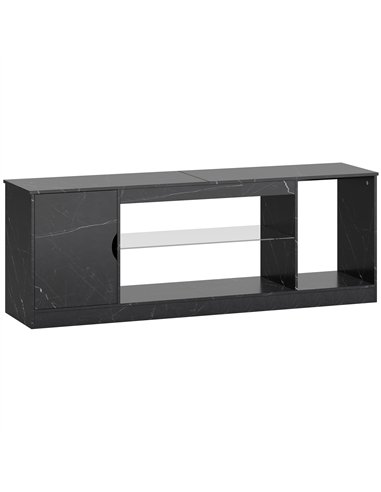 HOMCOM TV Stand Cabinet, Marble Effect TV Unit for up to 55" TVs with Glass Shelf and Storage Cabinet, Entertainment Unit for Li