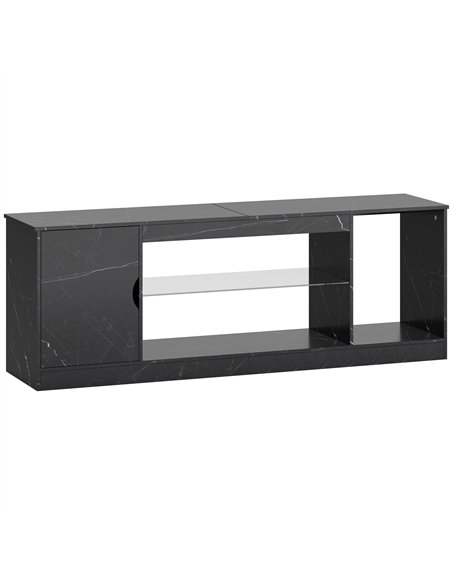 HOMCOM TV Stand Cabinet, Marble Effect TV Unit for up to 55" TVs with Glass Shelf and Storage Cabinet, Entertainment Unit for Li