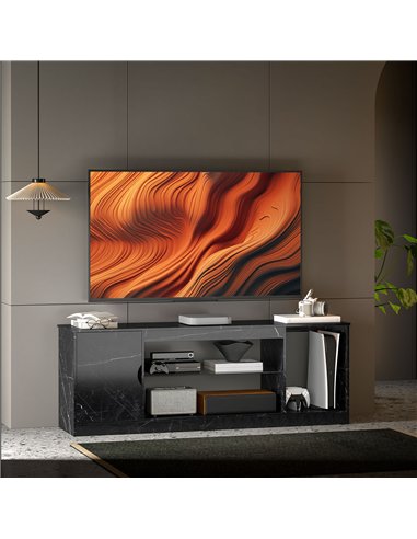 HOMCOM TV Stand Cabinet, Marble Effect TV Unit for up to 55" TVs with Glass Shelf and Storage Cabinet, Entertainment Unit for Li