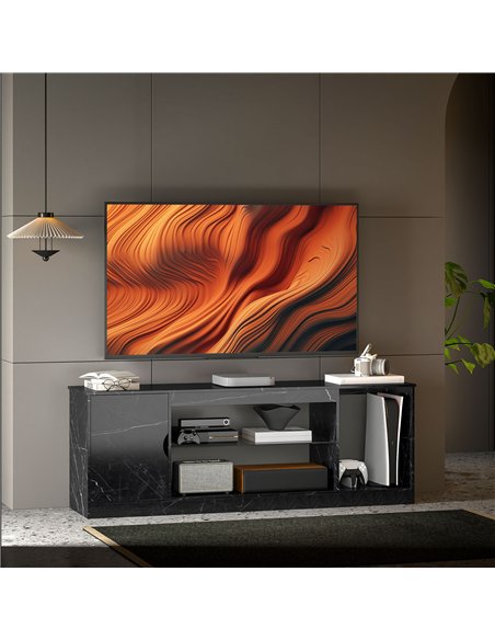 HOMCOM TV Stand Cabinet, Marble Effect TV Unit for up to 55" TVs with Glass Shelf and Storage Cabinet, Entertainment Unit for Li