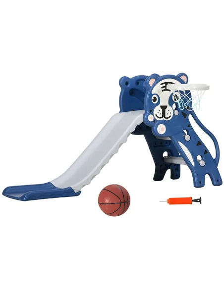 AIYAPLAY 3 in 1 Baby Slide for Indoor Use with Climber, Basketball Hoop, Basketball, for Ages 18-36 Months - Blue