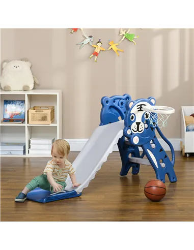 AIYAPLAY 3 in 1 Baby Slide for Indoor Use with Climber, Basketball Hoop, Basketball, for Ages 18-36 Months - Blue