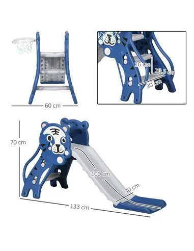 AIYAPLAY 3 in 1 Baby Slide for Indoor Use with Climber, Basketball Hoop, Basketball, for Ages 18-36 Months - Blue