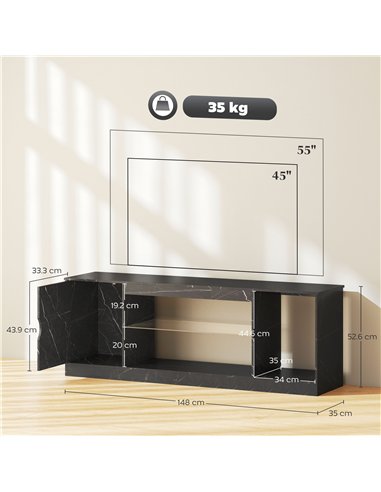HOMCOM TV Stand Cabinet, Marble Effect TV Unit for up to 55" TVs with Glass Shelf and Storage Cabinet, Entertainment Unit for Li