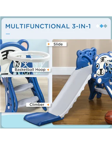 AIYAPLAY 3 in 1 Baby Slide for Indoor Use with Climber, Basketball Hoop, Basketball, for Ages 18-36 Months - Blue