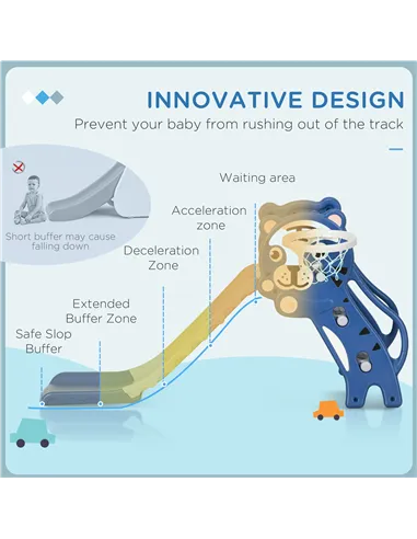 AIYAPLAY 3 in 1 Baby Slide for Indoor Use with Climber, Basketball Hoop, Basketball, for Ages 18-36 Months - Blue