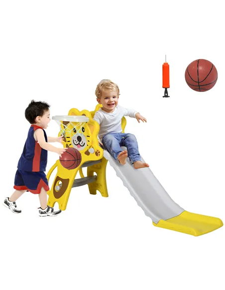 AIYAPLAY Baby Slide with Basketball Hoop, Climber, Easy to Assemble Kids Slide for Indoor Use, for Ages 18-36 Months - Yellow