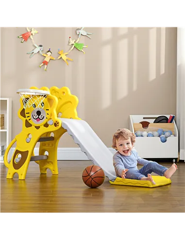 AIYAPLAY Baby Slide with Basketball Hoop, Climber, Easy to Assemble Kids Slide for Indoor Use, for Ages 18-36 Months - Yellow