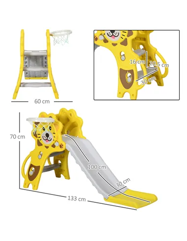 AIYAPLAY Baby Slide with Basketball Hoop, Climber, Easy to Assemble Kids Slide for Indoor Use, for Ages 18-36 Months - Yellow