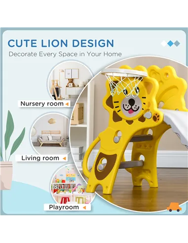 AIYAPLAY Baby Slide with Basketball Hoop, Climber, Easy to Assemble Kids Slide for Indoor Use, for Ages 18-36 Months - Yellow