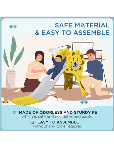 AIYAPLAY Baby Slide with Basketball Hoop, Climber, Easy to Assemble Kids Slide for Indoor Use, for Ages 18-36 Months - Yellow