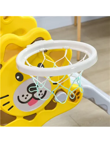 AIYAPLAY Baby Slide with Basketball Hoop, Climber, Easy to Assemble Kids Slide for Indoor Use, for Ages 18-36 Months - Yellow