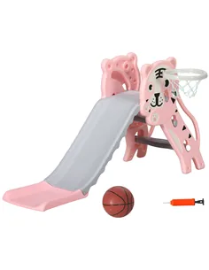 AIYAPLAY 3 in 1 Baby Slide for Indoor Use with Climber, Basketball Hoop, Basketball, for Ages 18-36 Months - Pink