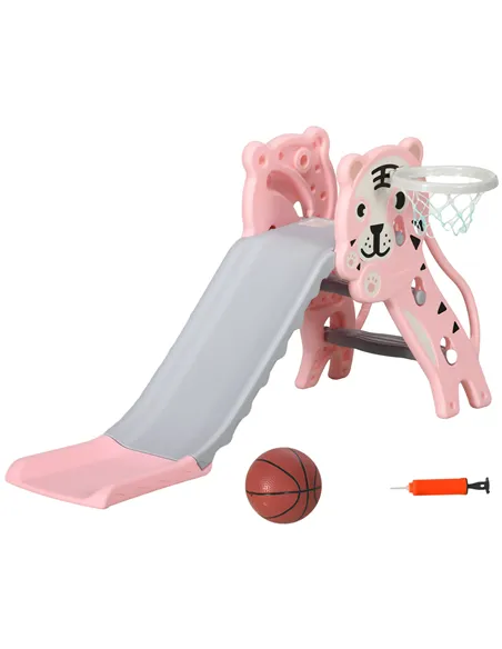 AIYAPLAY 3 in 1 Baby Slide for Indoor Use with Climber, Basketball Hoop, Basketball, for Ages 18-36 Months - Pink