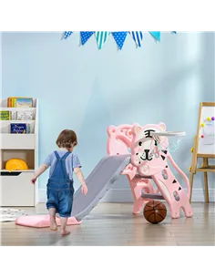 AIYAPLAY 3 in 1 Baby Slide for Indoor Use with Climber, Basketball Hoop, Basketball, for Ages 18-36 Months - Pink 2