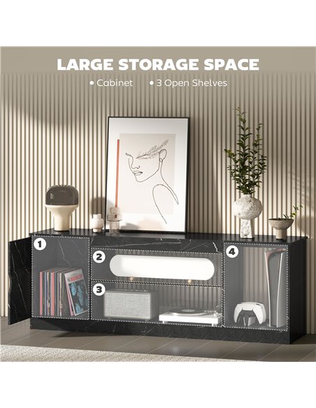 HOMCOM TV Stand Cabinet, Marble Effect TV Unit for up to 55" TVs with Glass Shelf and Storage Cabinet, Entertainment Unit for Li