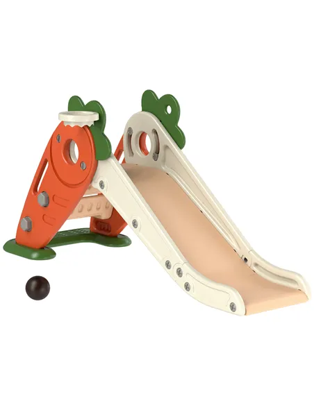 AIYAPLAY 3 in 1 Foldable Toddler Slide with Basketball Hoop, Climber, Carrot-themed, for 1-3 Years