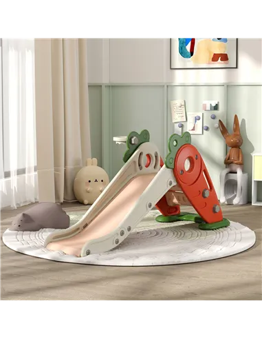 AIYAPLAY 3 in 1 Foldable Toddler Slide with Basketball Hoop, Climber, Carrot-themed, for 1-3 Years